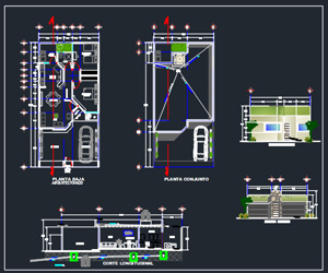 طراحی خانه ویلایی 1 طبقه پلان با مبلمان،نما،مقطع،پلان بام