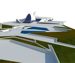 طراحی سه بعدی مرکز فرهنگی حیدرعلی معمار زاها حدید در اسکچاپ