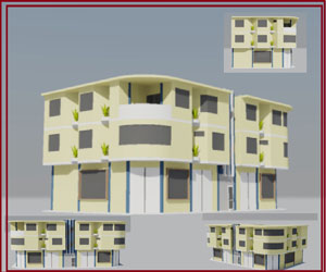 طراحی 3D مجتمع مسکونی 2 طبقه روی همکف در اتوکد