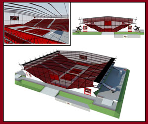 طراحی کامل 3 بعدی استادیوم تنيس سرپوشیده با سقف شيشه