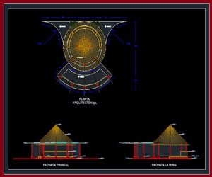 طراحی کامل آلاچيق در اتوکد به همراه پلان و نما