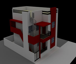 طراحی سه بعدی خانه مسکونی 2 طبقه در اسکچاپ