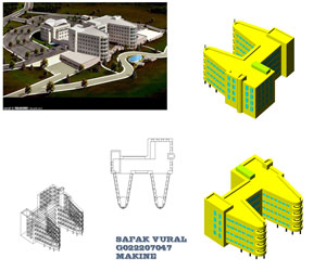 طراحی حجم 3 بعدی بيمارستان در اتوکد