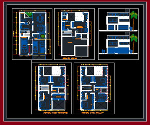 طراحی پلان خانه مسکونی 3 خوابه در اتوکد به همراه نما