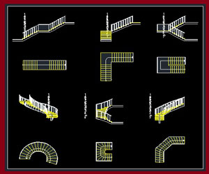 انواع پله طراحی شده در اتوکد به همراه پلان،برش نما