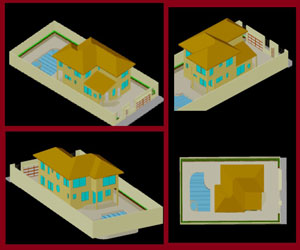 طراحی 3بعدی خانه ويلايی دوبلکس در اتوکد