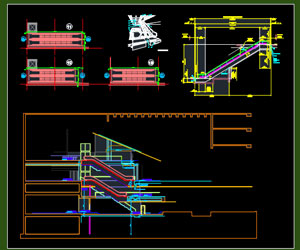 طراحی اتوکدی پله برقی با جزییات کامل پلان-نما-پرسپکتیو
